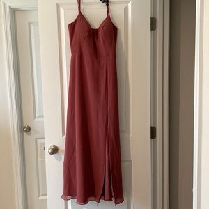 Azazie bridesmaid dress in Desert Rose. Fits like an 8. Adjustable straps.